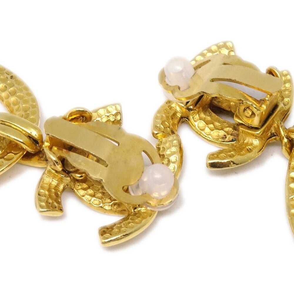 Chanel Dangle Hoop Earrings Gold Clip-On 96P - Picture 3 of 4